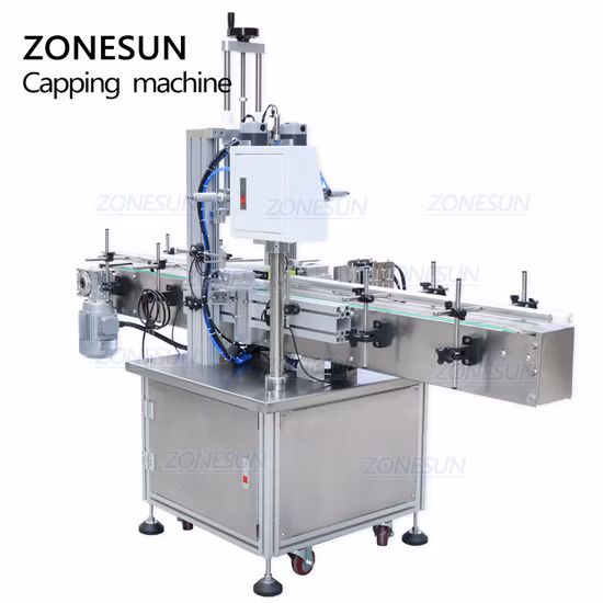 Zonesun 空気圧プラスチック正方形ラウンドガラスボトル手消毒剤ネジ自動ボトルキャッピング機
